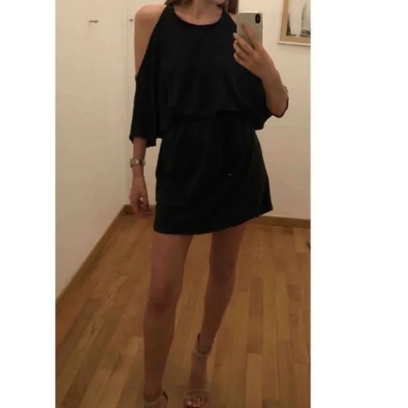 Maje Linen Mini Dress Silk Trim Cutout Shoulders - Picture 5 of 8